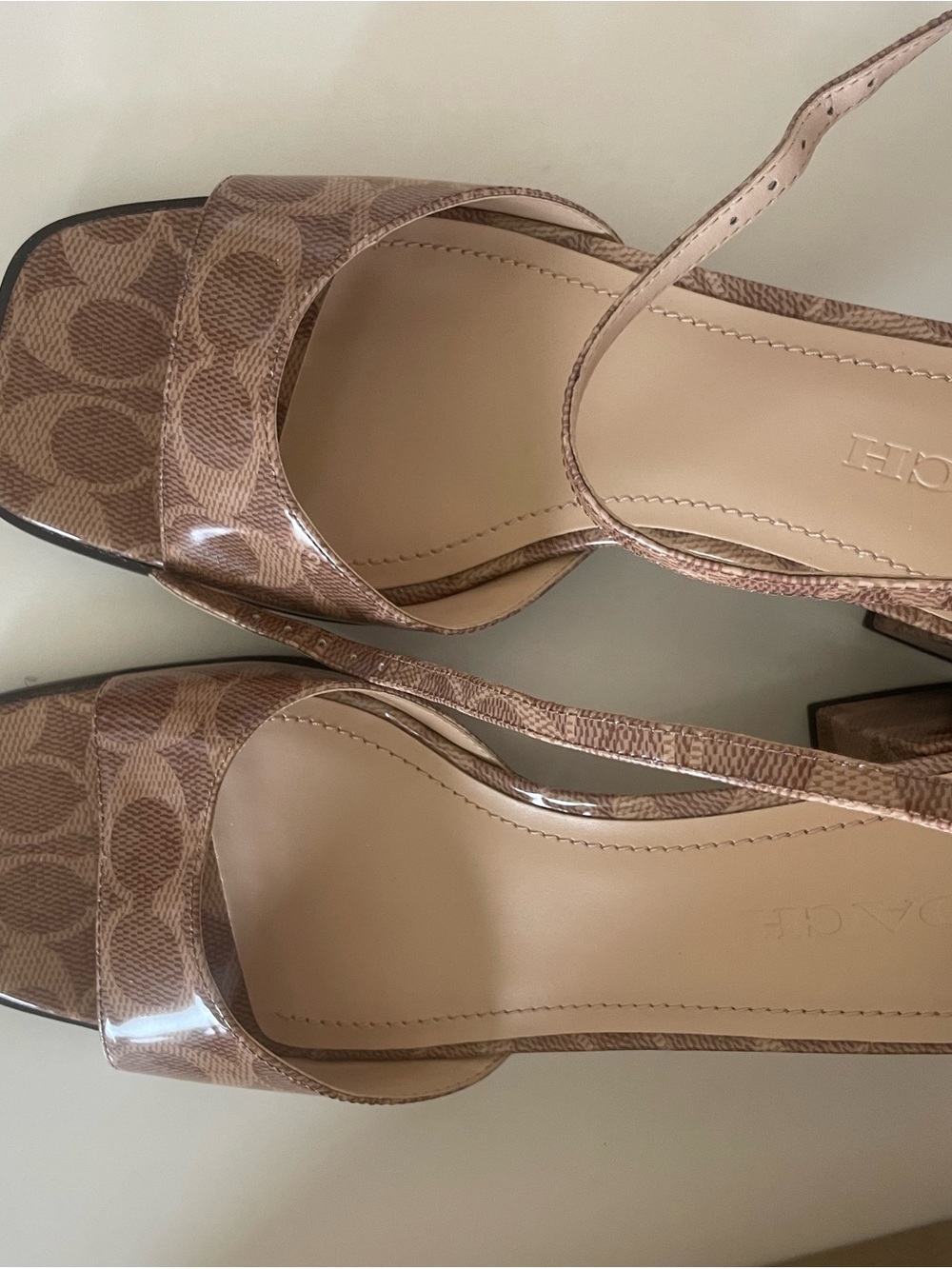 Coach Brown Signature Block Heel Sandal with Ankle Strap Patent - Picture 9 of 9